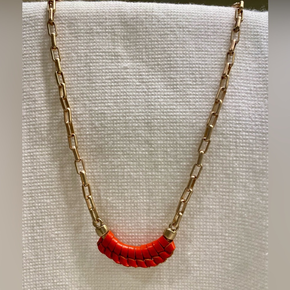 Patricia Nash Sorella Gold-Tone Chain Necklace with orange/red leather wrap